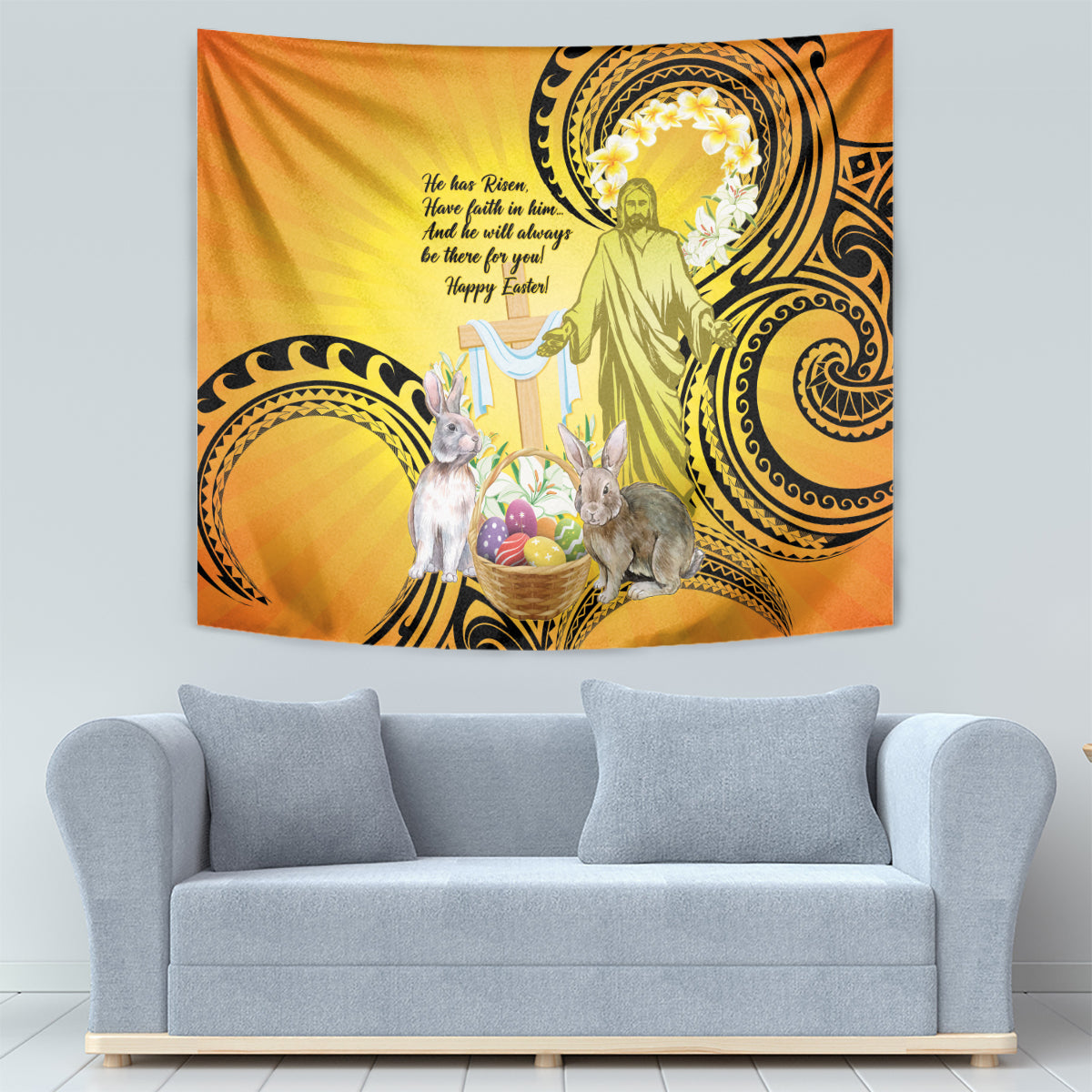 Polynesia Easter Day Tapestry He Is Risen Lilium Longiflorum Polynesian Pattern LT14 - Polynesian Pride