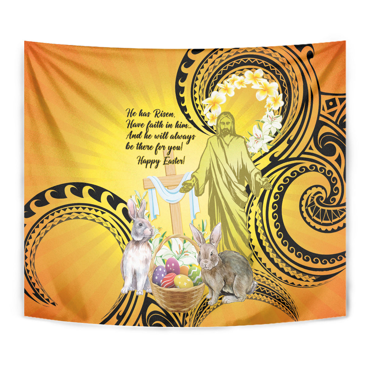 Polynesia Easter Day Tapestry He Is Risen Lilium Longiflorum Polynesian Pattern LT14 - Polynesian Pride
