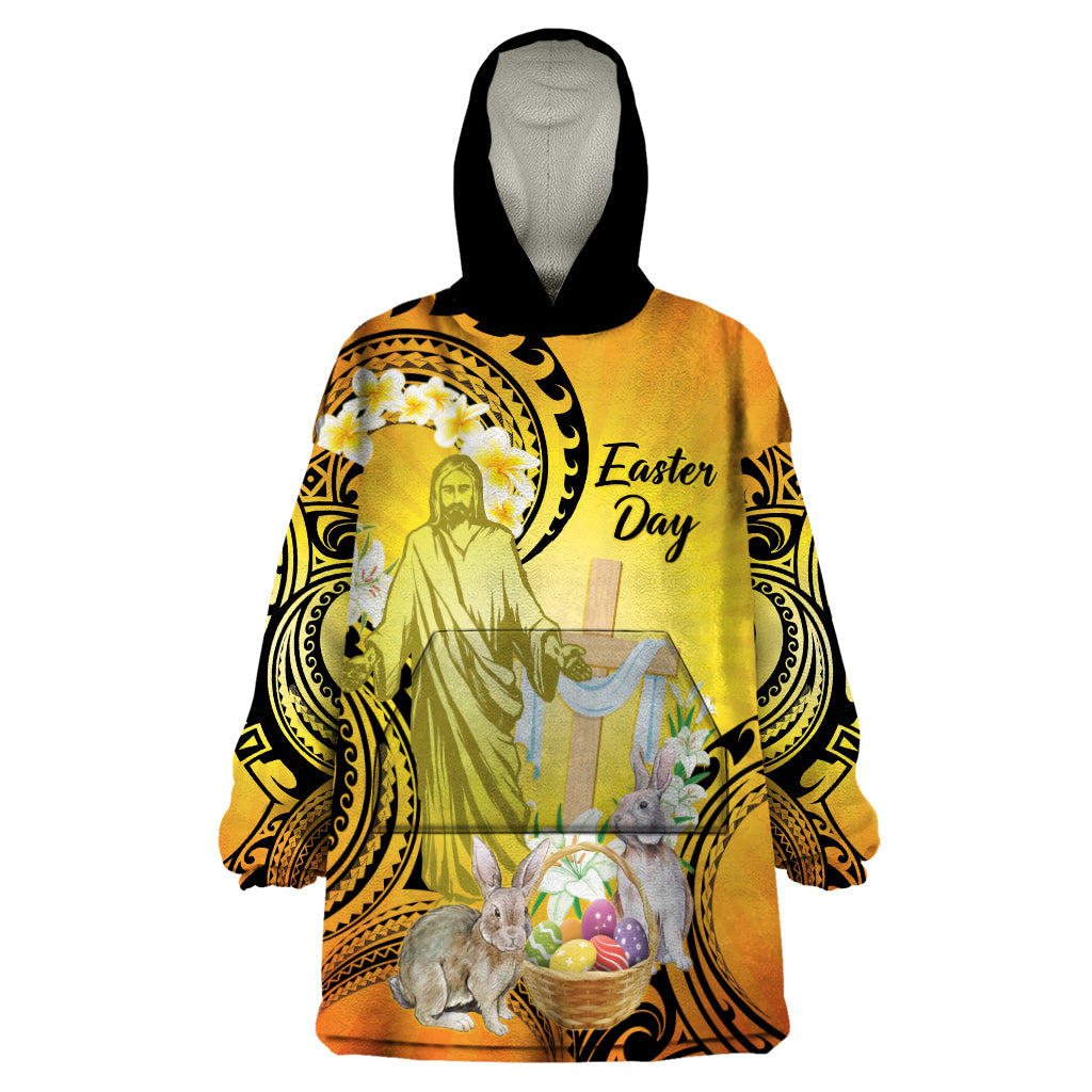 Polynesia Easter Day Wearable Blanket Hoodie He Is Risen Lilium Longiflorum Polynesian Pattern LT14 One Size Gold - Polynesian Pride