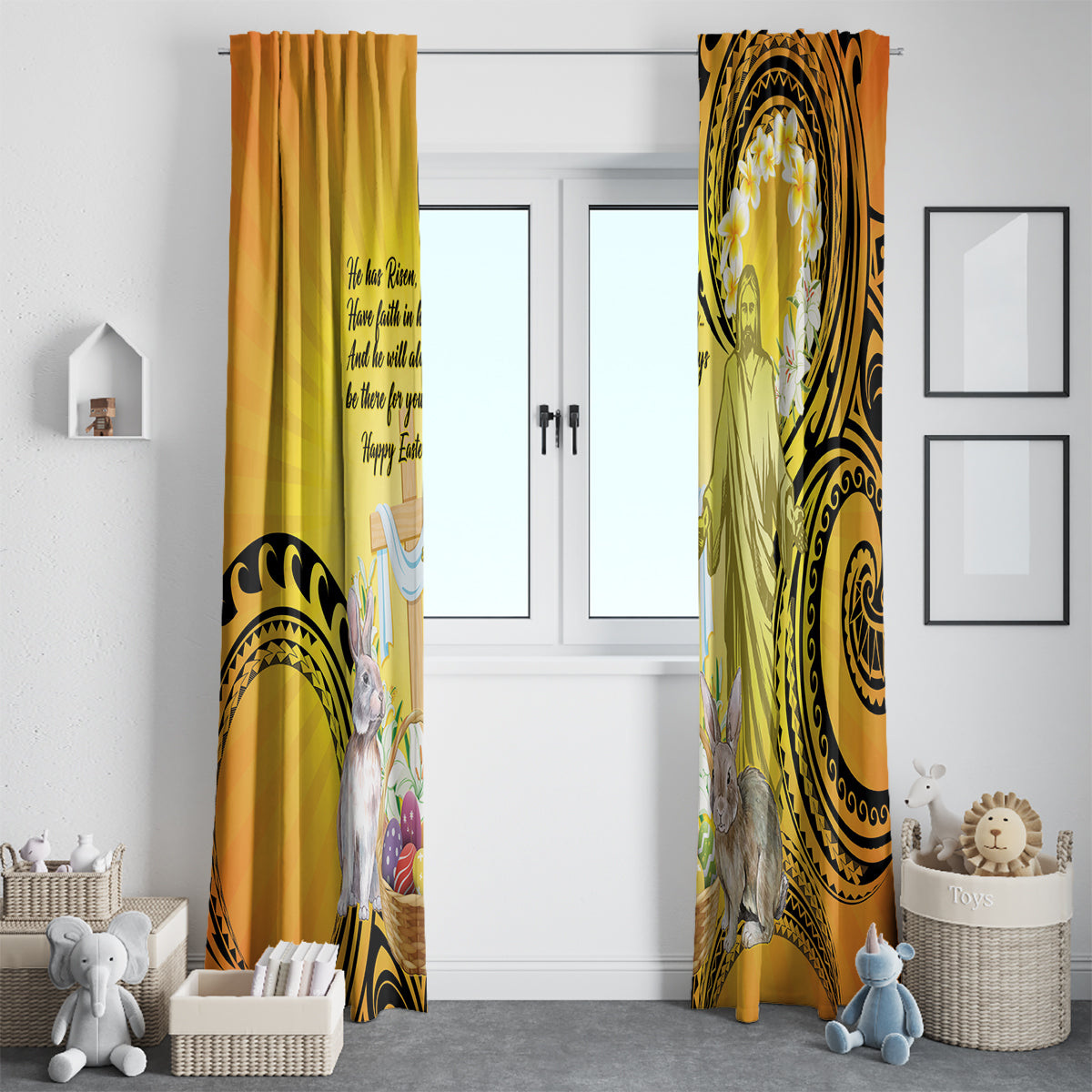 Polynesia Easter Day Window Curtain He Is Risen Lilium Longiflorum Polynesian Pattern LT14 - Polynesian Pride