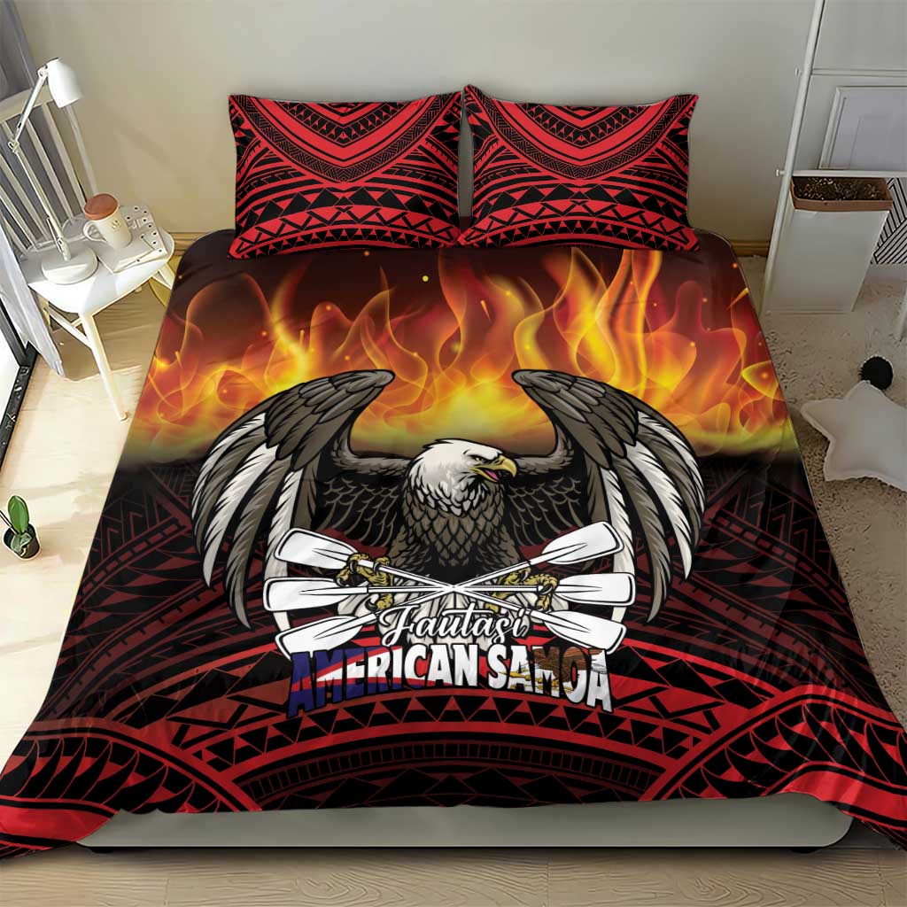 Fautasi Race Day American Samoa Bedding Set Bald Eagle Polynesian Tattoo