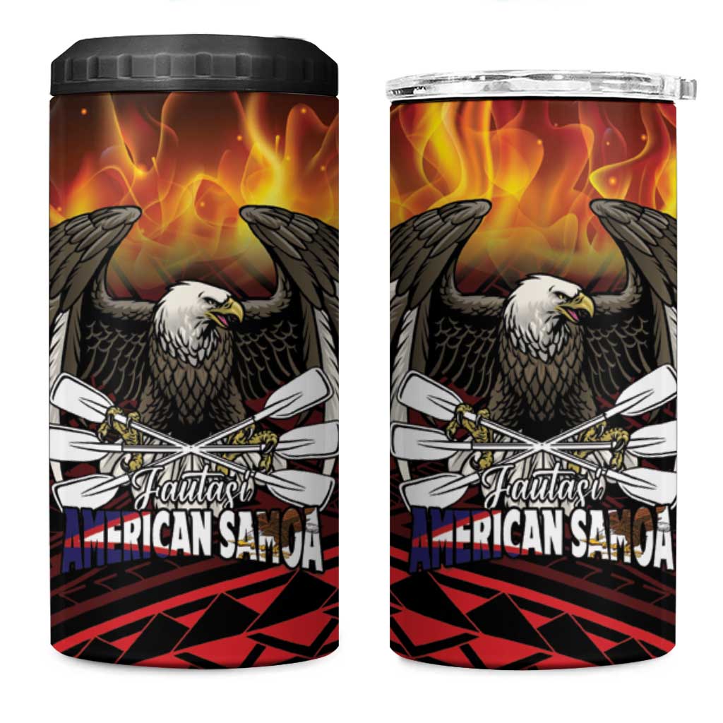 Fautasi Race Day American Samoa 4 in 1 Can Cooler Tumbler Bald Eagle Polynesian Tattoo