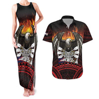 Fautasi Race Day American Samoa Couples Matching Tank Maxi Dress and Hawaiian Shirt Bald Eagle Polynesian Tattoo