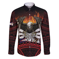 Fautasi Race Day American Samoa Family Matching Off The Shoulder Long Sleeve Dress and Hawaiian Shirt Bald Eagle Polynesian Tattoo