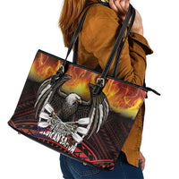 Fautasi Race Day American Samoa Leather Tote Bag Bald Eagle Polynesian Tattoo
