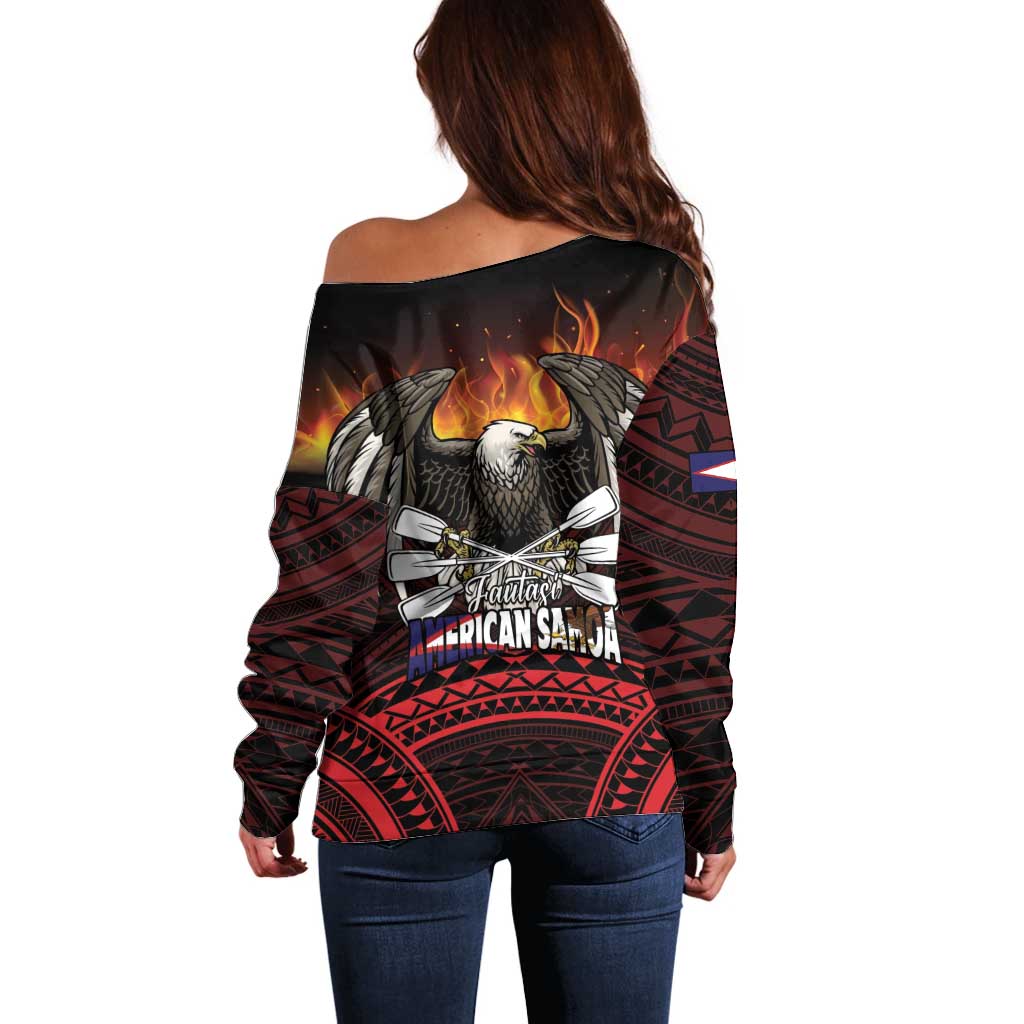 Fautasi Race Day American Samoa Off Shoulder Sweater Bald Eagle Polynesian Tattoo