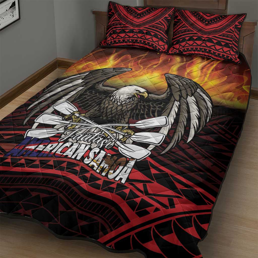 Fautasi Race Day American Samoa Quilt Bed Set Bald Eagle Polynesian Tattoo