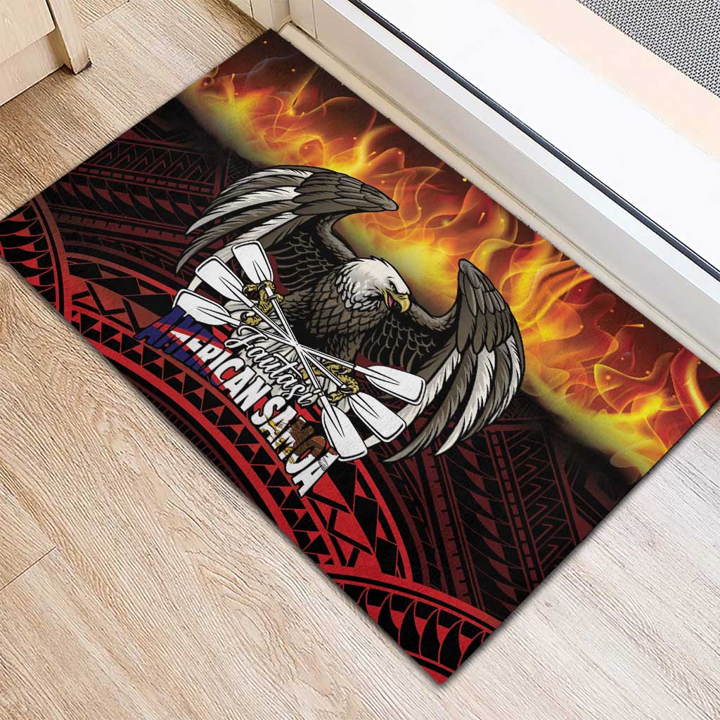 Fautasi Race Day American Samoa Rubber Doormat Bald Eagle Polynesian Tattoo