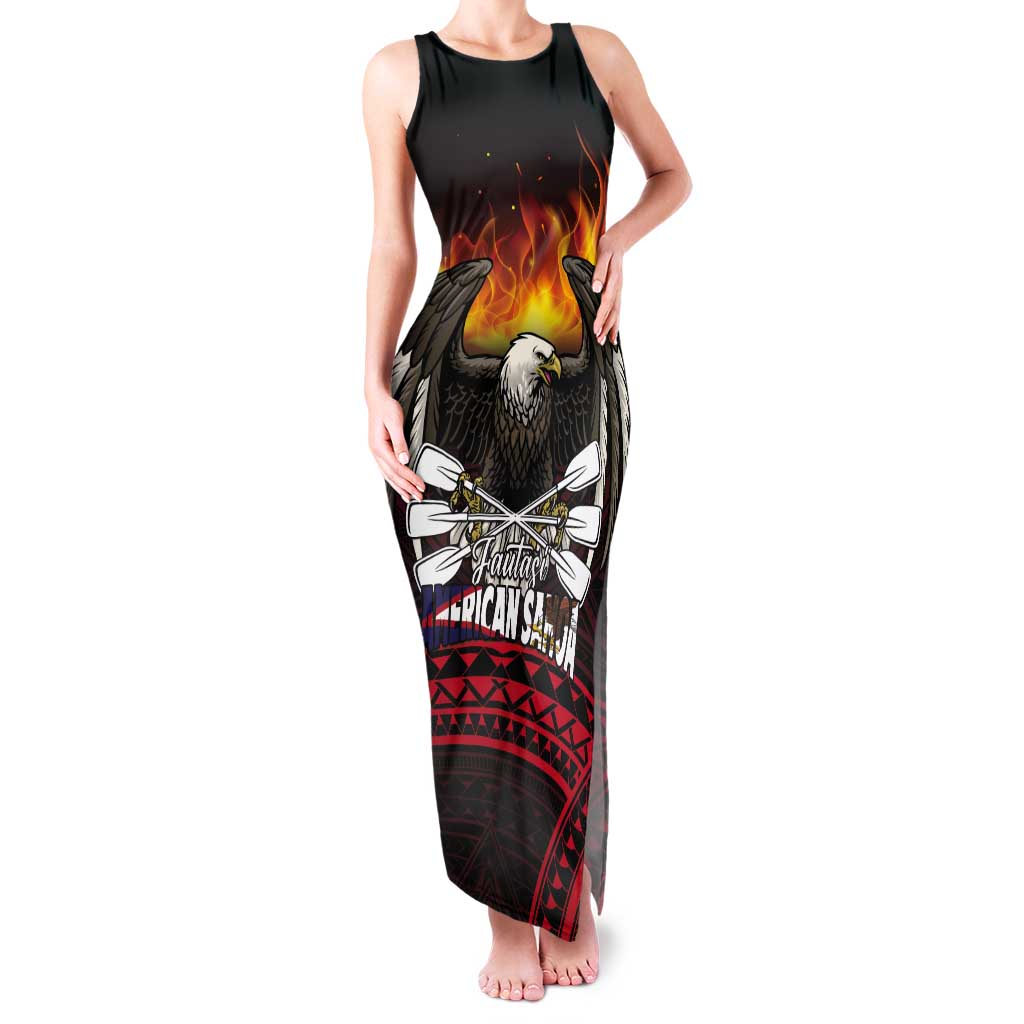 Fautasi Race Day American Samoa Tank Maxi Dress Bald Eagle Polynesian Tattoo