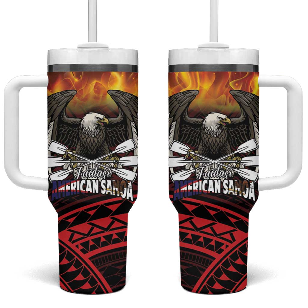 Fautasi Race Day American Samoa Tumbler With Handle Bald Eagle Polynesian Tattoo