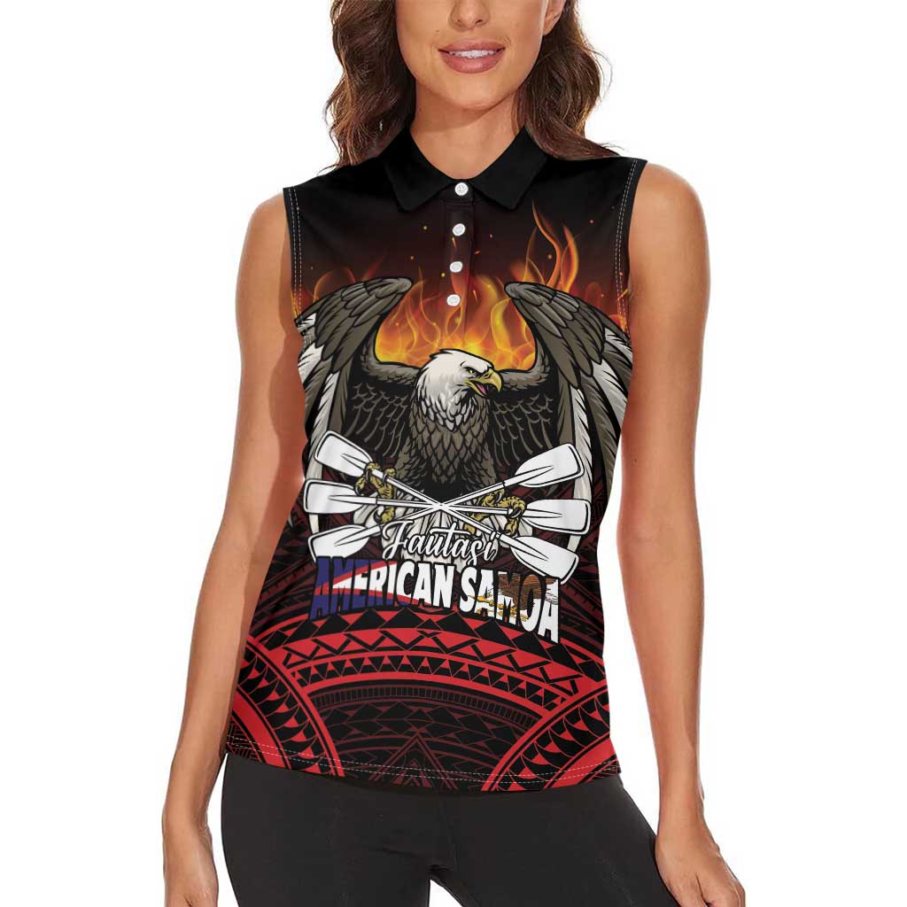 Fautasi Race Day American Samoa Women Sleeveless Polo Shirt Bald Eagle Polynesian Tattoo