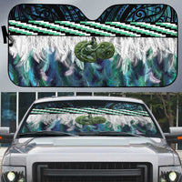 Turquoise Traditional Cloak Aotearoa Auto Sun Shade Maori Paua Shell Korowai Pattern - Polynesian Pride