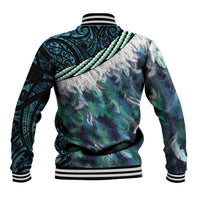 Turquoise Traditional Cloak Aotearoa Baseball Jacket Maori Paua Shell Korowai Pattern LT14 - Polynesian Pride