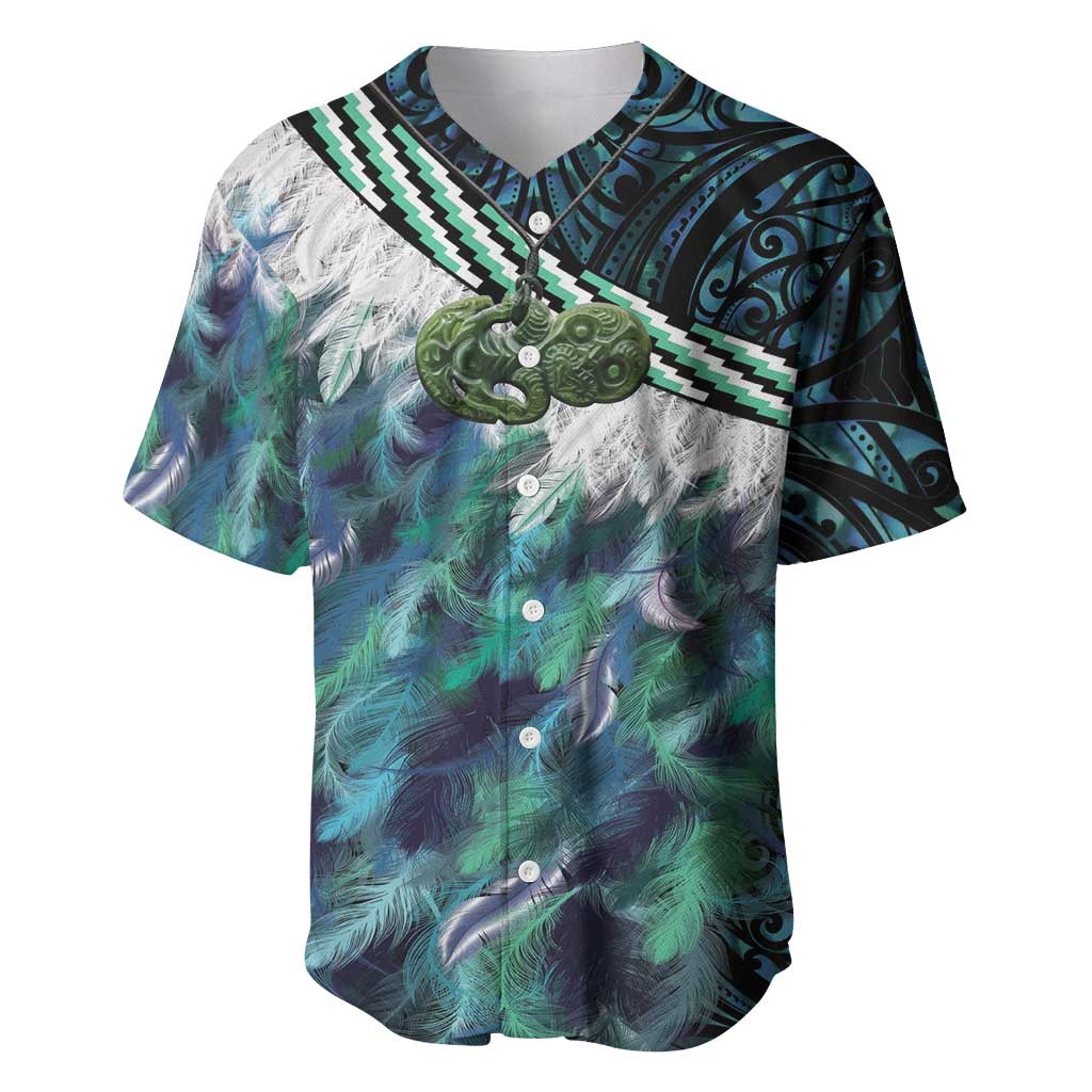 Turquoise Traditional Cloak Aotearoa Baseball Jersey Maori Paua Shell Korowai Pattern