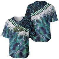 Turquoise Traditional Cloak Aotearoa Baseball Jersey Maori Paua Shell Korowai Pattern