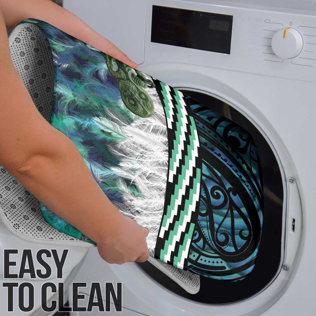 Turquoise Traditional Cloak Aotearoa Bathroom Set Maori Paua Shell Korowai Pattern - Polynesian Pride