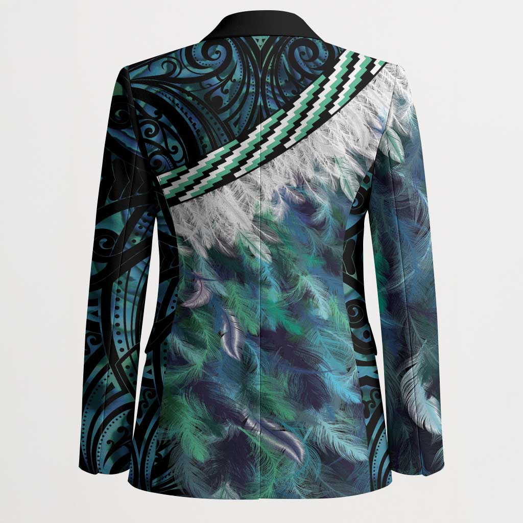 Turquoise Traditional Cloak Aotearoa Blazer Maori Paua Shell Korowai Pattern - Polynesian Pride
