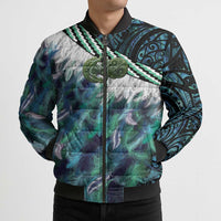 Turquoise Traditional Cloak Aotearoa Bomber Puffer Jacket Maori Paua Shell Korowai Pattern - Polynesian Pride