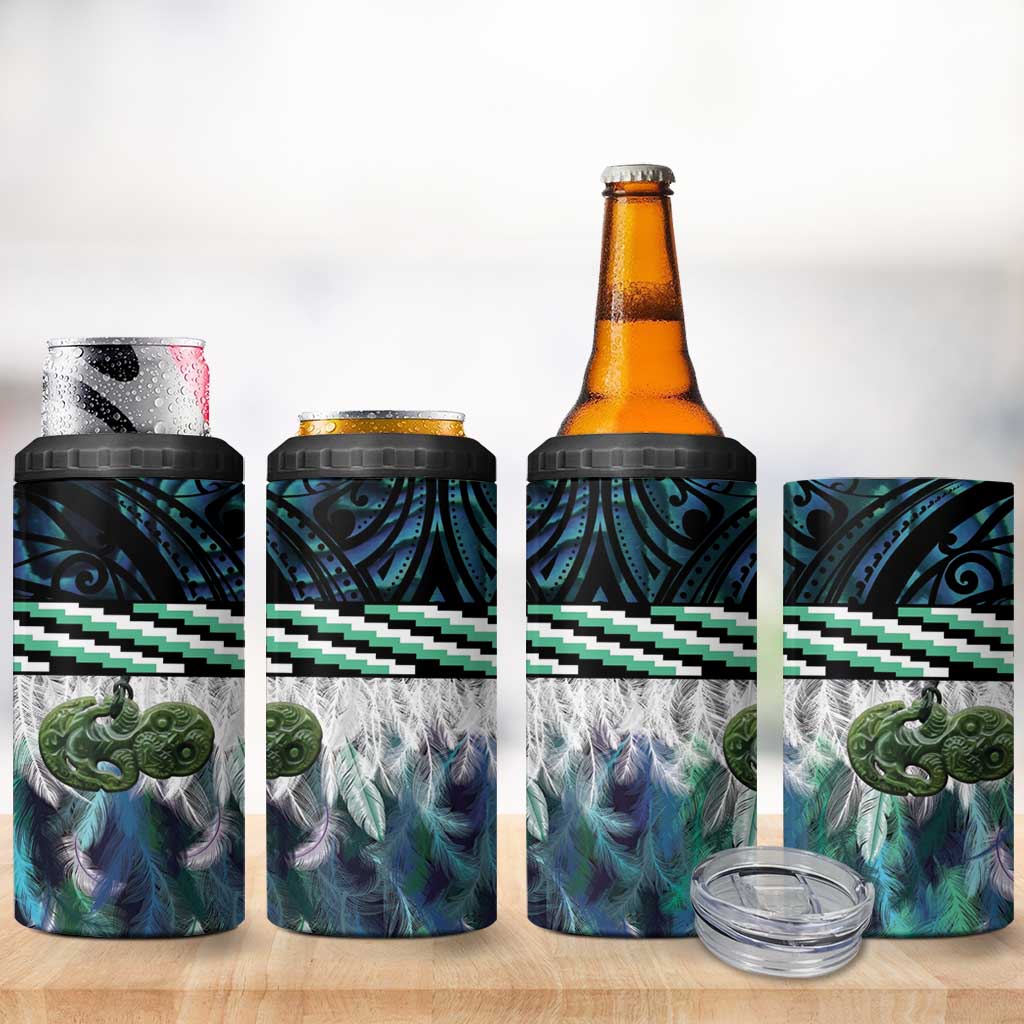 Turquoise Traditional Cloak Aotearoa 4 in 1 Can Cooler Tumbler Maori Paua Shell Korowai Pattern LT14 - Polynesian Pride