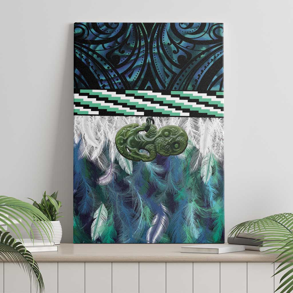 Turquoise Traditional Cloak Aotearoa Canvas Wall Art Maori Paua Shell Korowai Pattern LT14 - Polynesian Pride