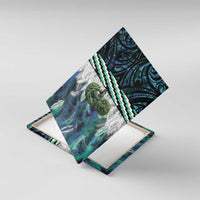 Turquoise Traditional Cloak Aotearoa Canvas Wall Art Maori Paua Shell Korowai Pattern LT14 With Frame Turquoise - Polynesian Pride