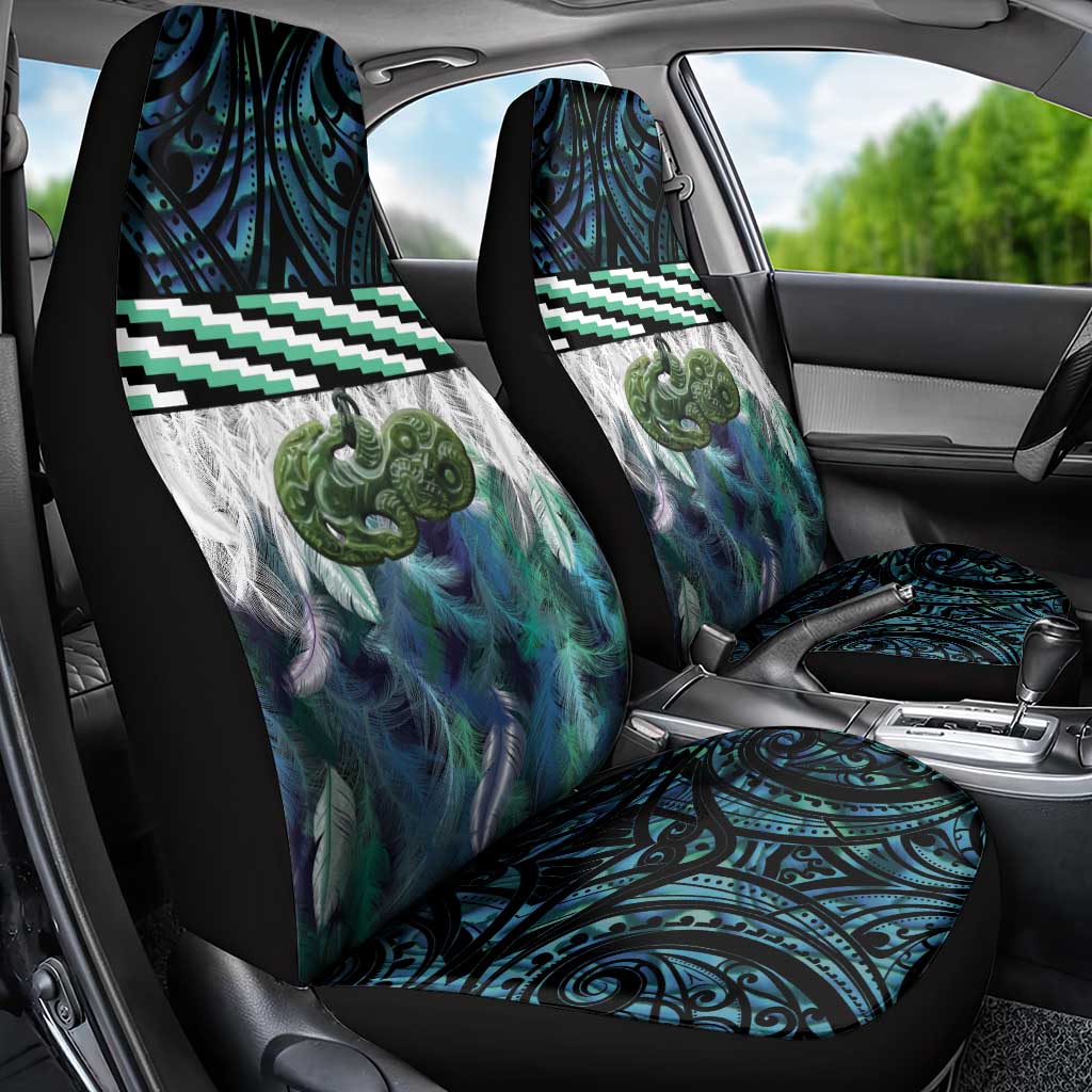Turquoise Traditional Cloak Aotearoa Car Seat Cover Maori Paua Shell Korowai Pattern