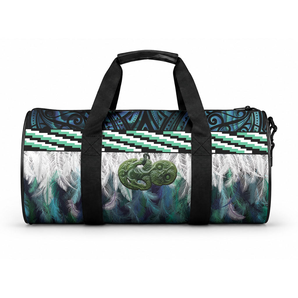 Turquoise Traditional Cloak Aotearoa Duffle Bag Maori Paua Shell Korowai Pattern LT14 One size Turquoise - Polynesian Pride