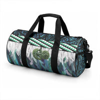 Turquoise Traditional Cloak Aotearoa Duffle Bag Maori Paua Shell Korowai Pattern LT14 - Polynesian Pride