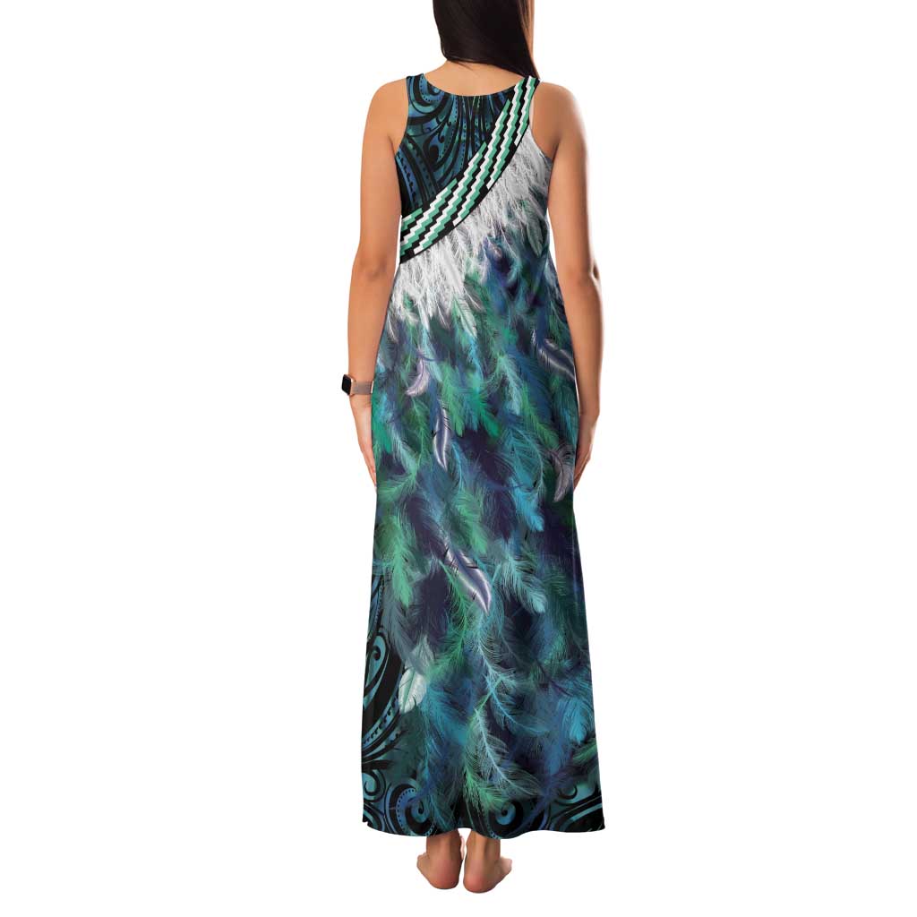 Turquoise Traditional Cloak Aotearoa Family Matching Tank Maxi Dress and Hawaiian Shirt Maori Paua Shell Korowai Pattern