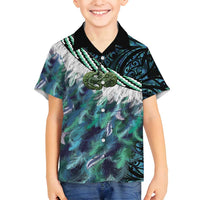 Turquoise Traditional Cloak Aotearoa Family Matching Tank Maxi Dress and Hawaiian Shirt Maori Paua Shell Korowai Pattern