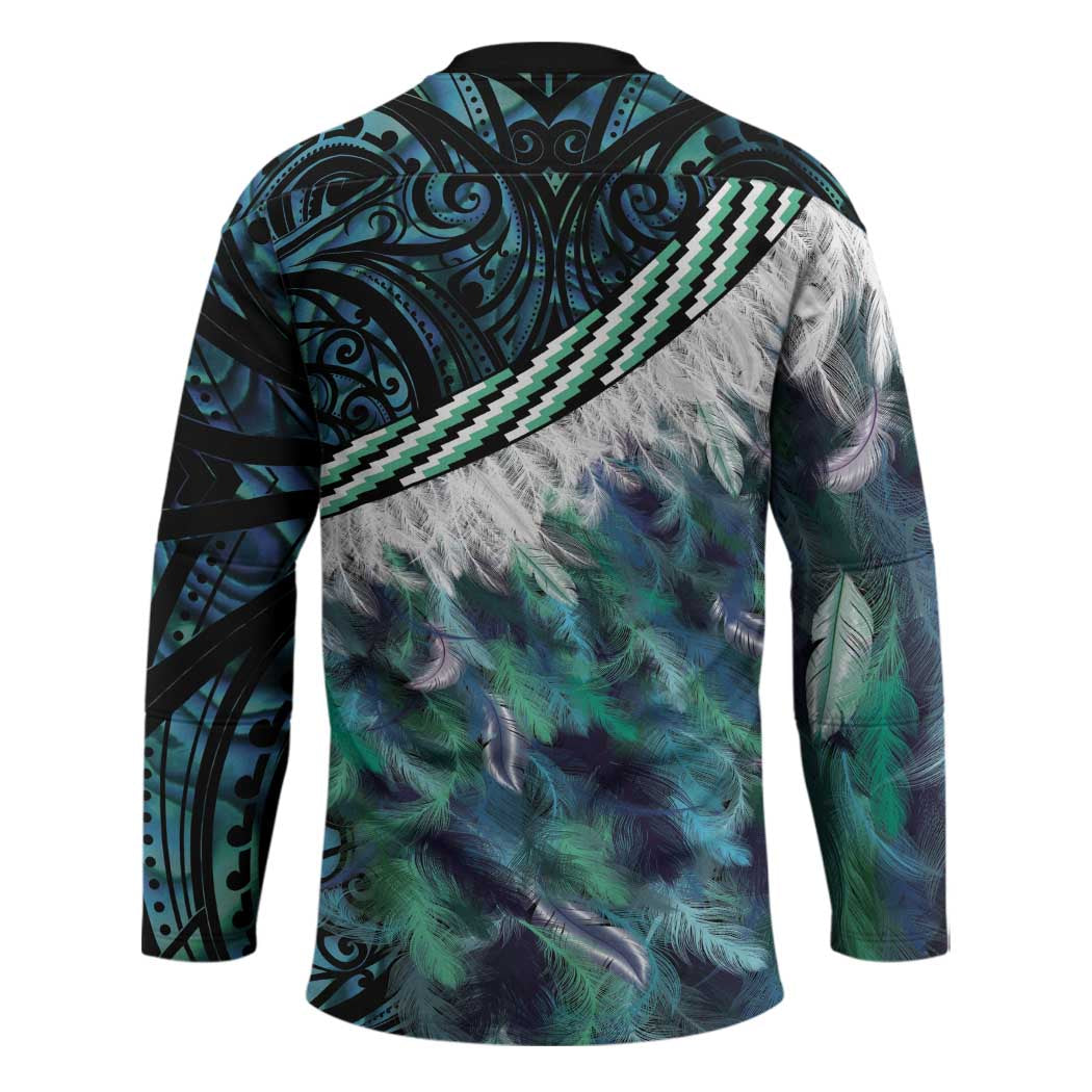 Turquoise Traditional Cloak Aotearoa Hockey Jersey Maori Paua Shell Korowai Pattern - Polynesian Pride
