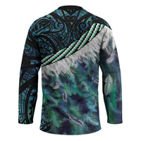 Turquoise Traditional Cloak Aotearoa Hockey Jersey Maori Paua Shell Korowai Pattern - Polynesian Pride