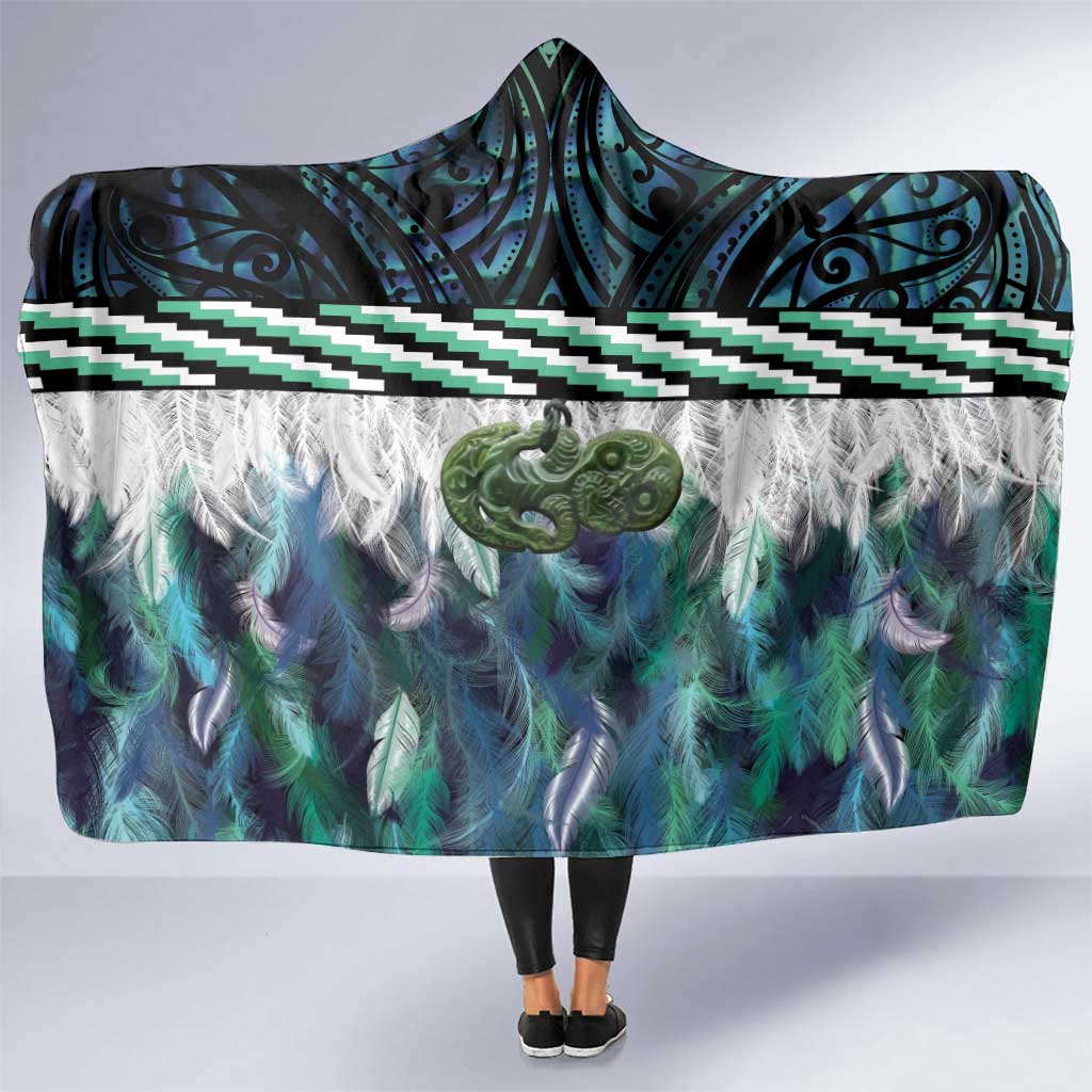 Turquoise Traditional Cloak Aotearoa Hooded Blanket Maori Paua Shell Korowai Pattern LT14 One Size Turquoise - Polynesian Pride