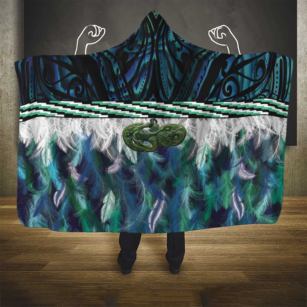 Turquoise Traditional Cloak Aotearoa Hooded Blanket Maori Paua Shell Korowai Pattern LT14 - Polynesian Pride