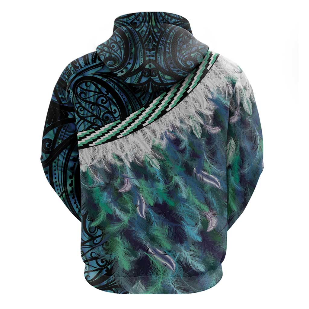 Turquoise Traditional Cloak Aotearoa Hoodie Maori Paua Shell Korowai Pattern