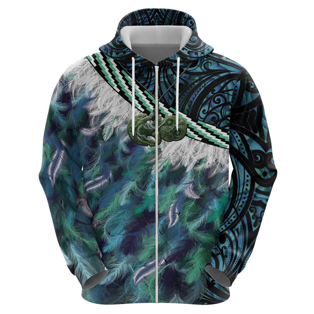 Turquoise Traditional Cloak Aotearoa Hoodie Maori Paua Shell Korowai Pattern