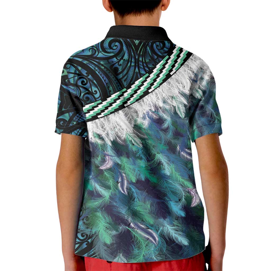 Turquoise Traditional Cloak Aotearoa Kid Polo Shirt Maori Paua Shell Korowai Pattern
