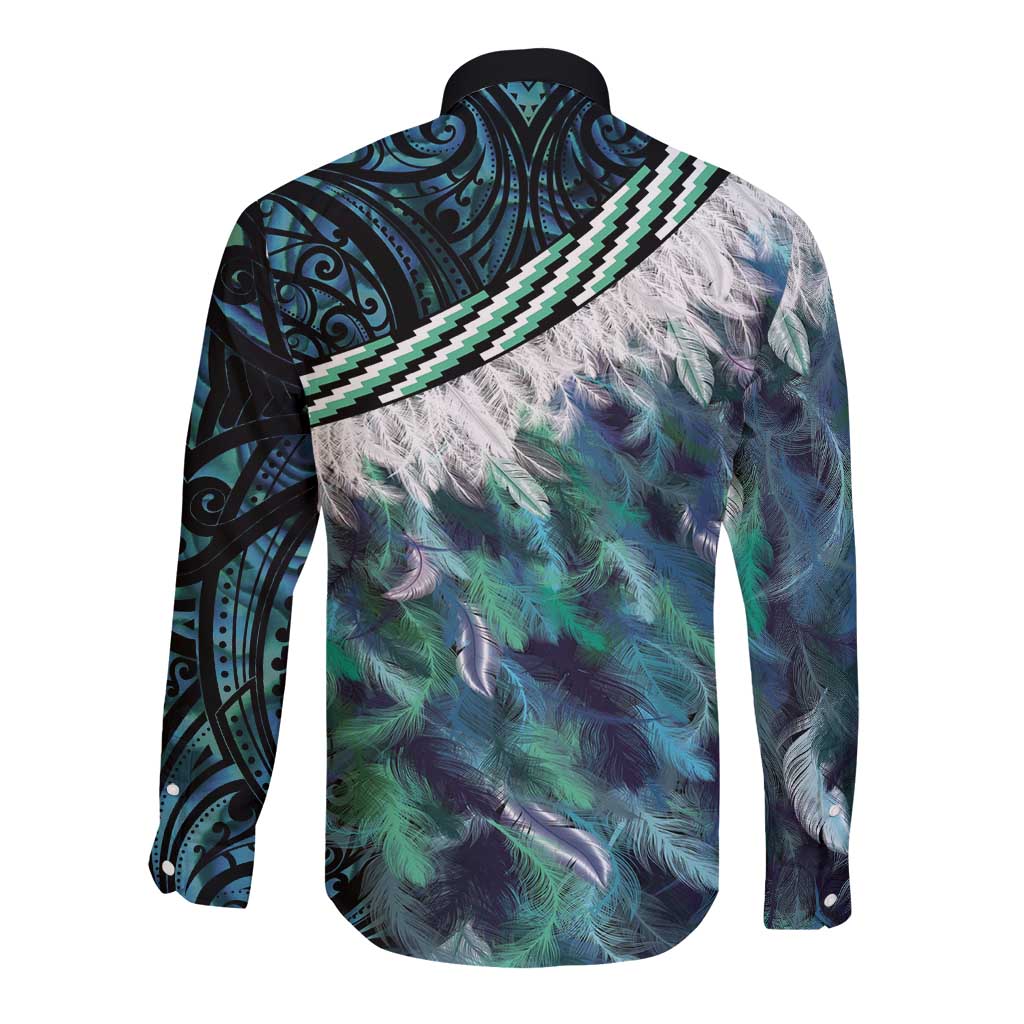 Turquoise Traditional Cloak Aotearoa Long Sleeve Button Shirt Maori Paua Shell Korowai Pattern LT14 - Polynesian Pride