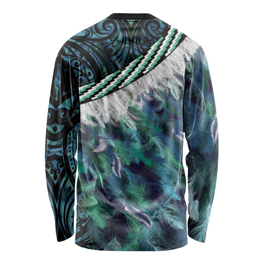 Turquoise Traditional Cloak Aotearoa Long Sleeve Shirt Maori Paua Shell Korowai Pattern LT14 - Polynesian Pride