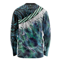 Turquoise Traditional Cloak Aotearoa Long Sleeve Shirt Maori Paua Shell Korowai Pattern LT14 - Polynesian Pride