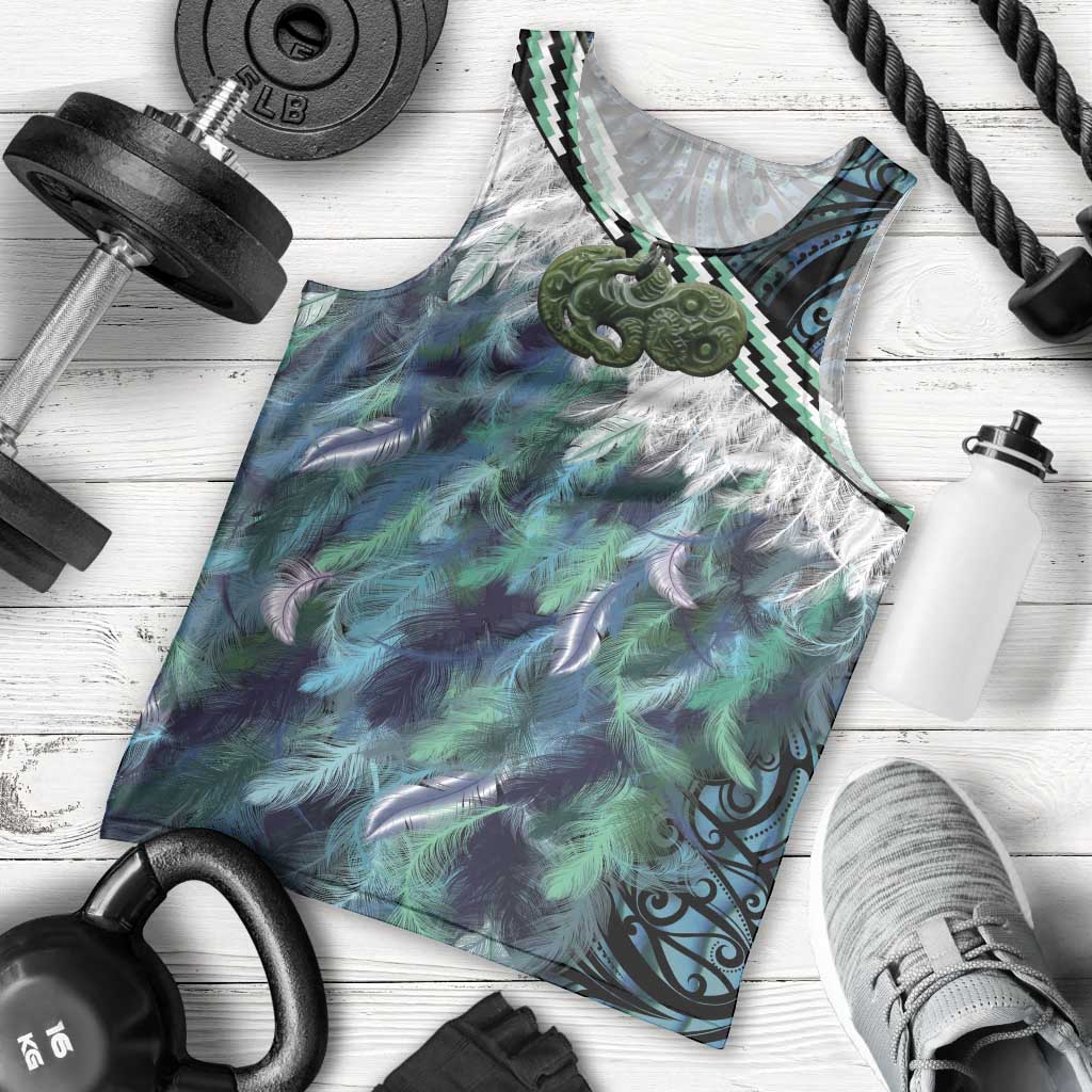 Turquoise Traditional Cloak Aotearoa Men Tank Top Maori Paua Shell Korowai Pattern LT14 - Polynesian Pride