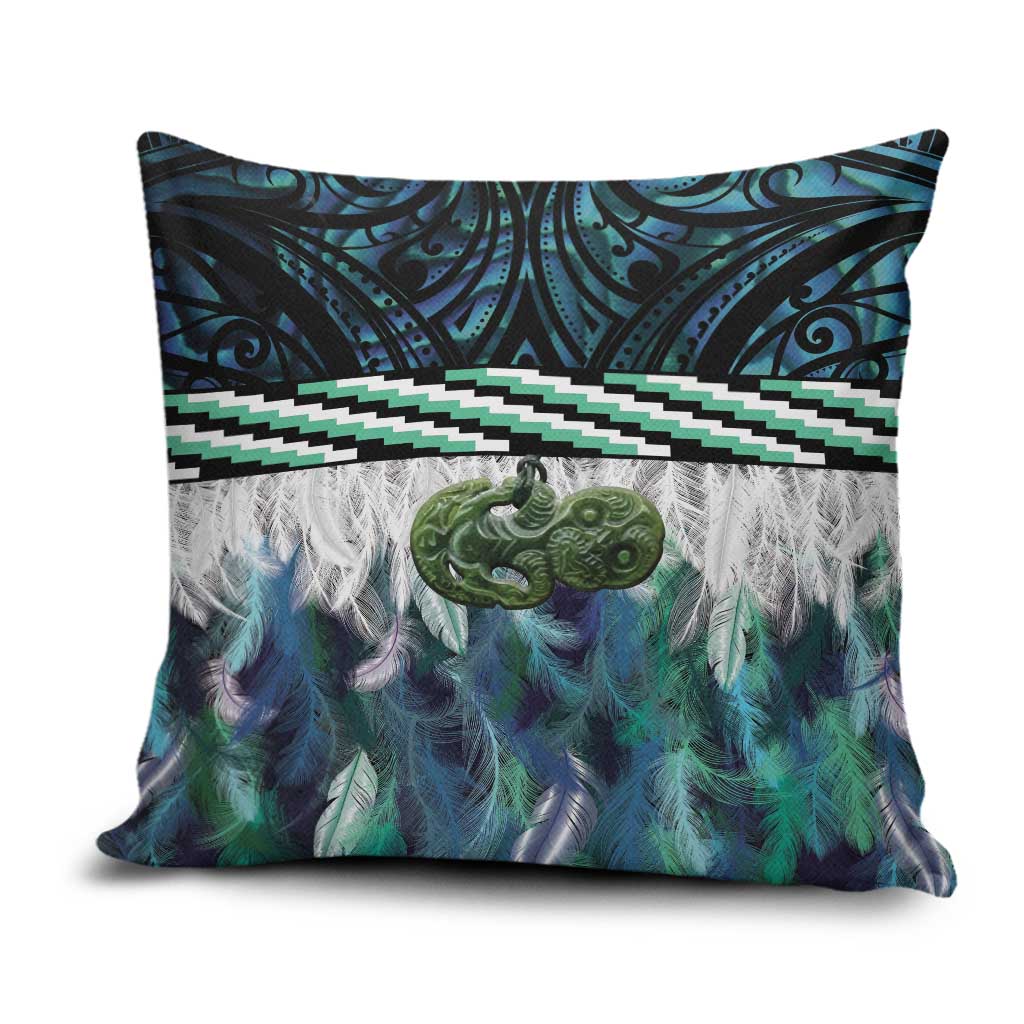 Turquoise Traditional Cloak Aotearoa Pillow Cover Maori Paua Shell Korowai Pattern - Polynesian Pride