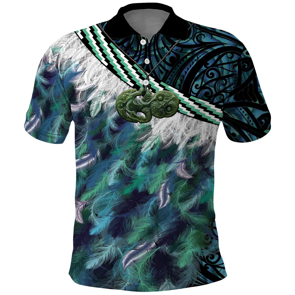 Turquoise Traditional Cloak Aotearoa Polo Shirt Maori Paua Shell Korowai Pattern