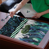 Turquoise Traditional Cloak Aotearoa Puzzle Maori Paua Shell Korowai Pattern - Polynesian Pride