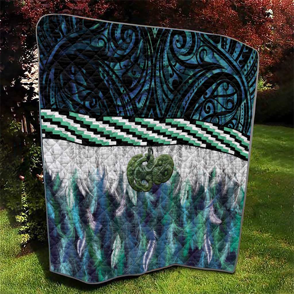 Turquoise Traditional Cloak Aotearoa Quilt Maori Paua Shell Korowai Pattern