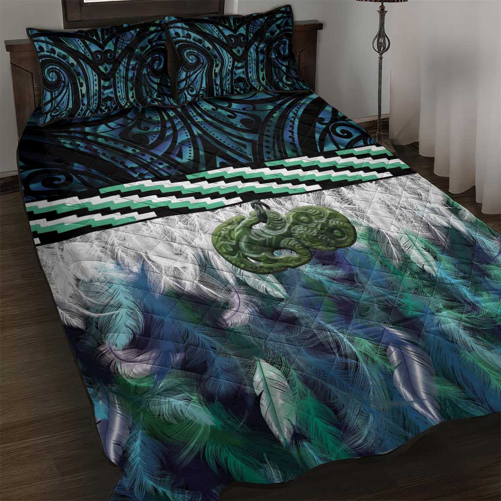 Turquoise Traditional Cloak Aotearoa Quilt Bed Set Maori Paua Shell Korowai Pattern LT14 Turquoise - Polynesian Pride