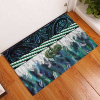 Turquoise Traditional Cloak Aotearoa Rubber Doormat Maori Paua Shell Korowai Pattern