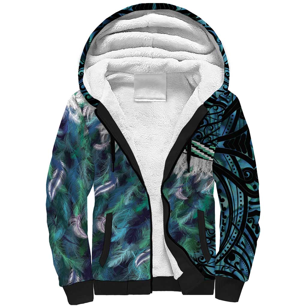 Turquoise Traditional Cloak Aotearoa Sherpa Hoodie Maori Paua Shell Korowai Pattern LT14 Unisex Turquoise - Polynesian Pride