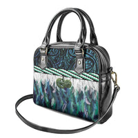Turquoise Traditional Cloak Aotearoa Shoulder Handbag Maori Paua Shell Korowai Pattern
