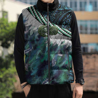 Turquoise Traditional Cloak Aotearoa Sleeveless Puffer Jacket Maori Paua Shell Korowai Pattern - Polynesian Pride